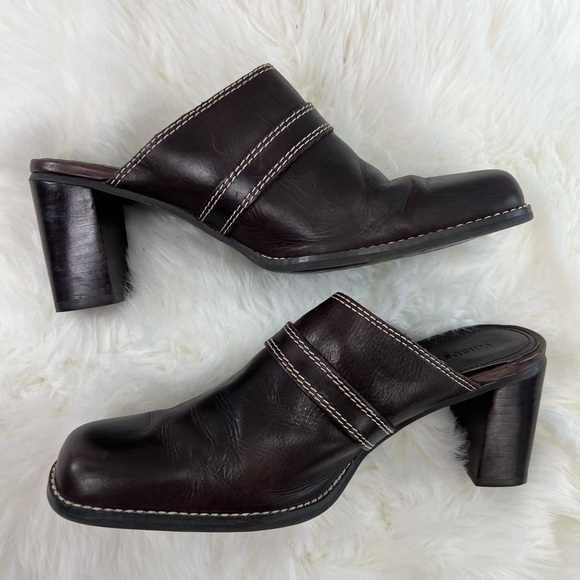 Womens Leather Brown Block Heels What's What by Aerosoles mules Clogs Size 7.5M - Picture 11 of 14